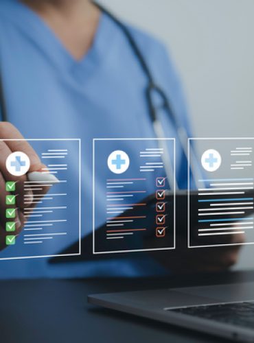 doctor managing digital health records with advanced technology. secure medical data system for modern hospitals